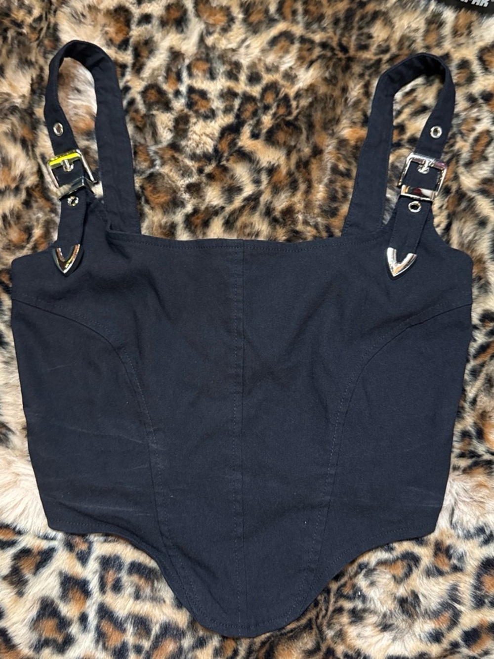 Black Buckle Strap Crop Top